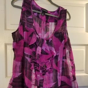 Pink ruffle front tank top